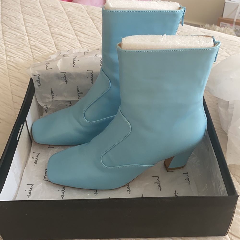 Brand new Baby Blue Square Toe Mid-Calf Boots